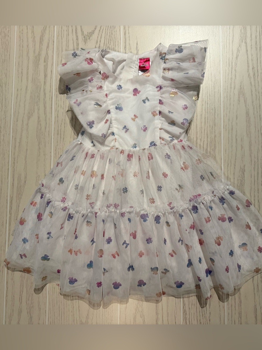 Disney Minnie Mouse Girls 4T Tulle Ruffle Tiered Metallic Party Dress